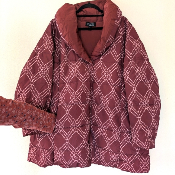 Dennis Basso Reversible Maroon Puffer Jacket Patterned Water Resistant Women 2X - Picture 5 of 12